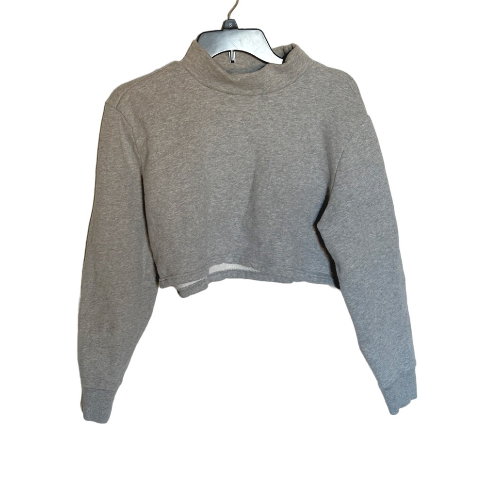 MONKI( asos brand)100%cotton heather grey cropped mock neck sweatshirt pullover